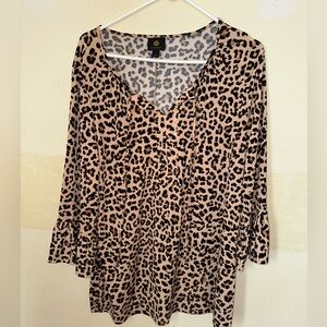 JM Collection Animal Print V-Neck Blouse